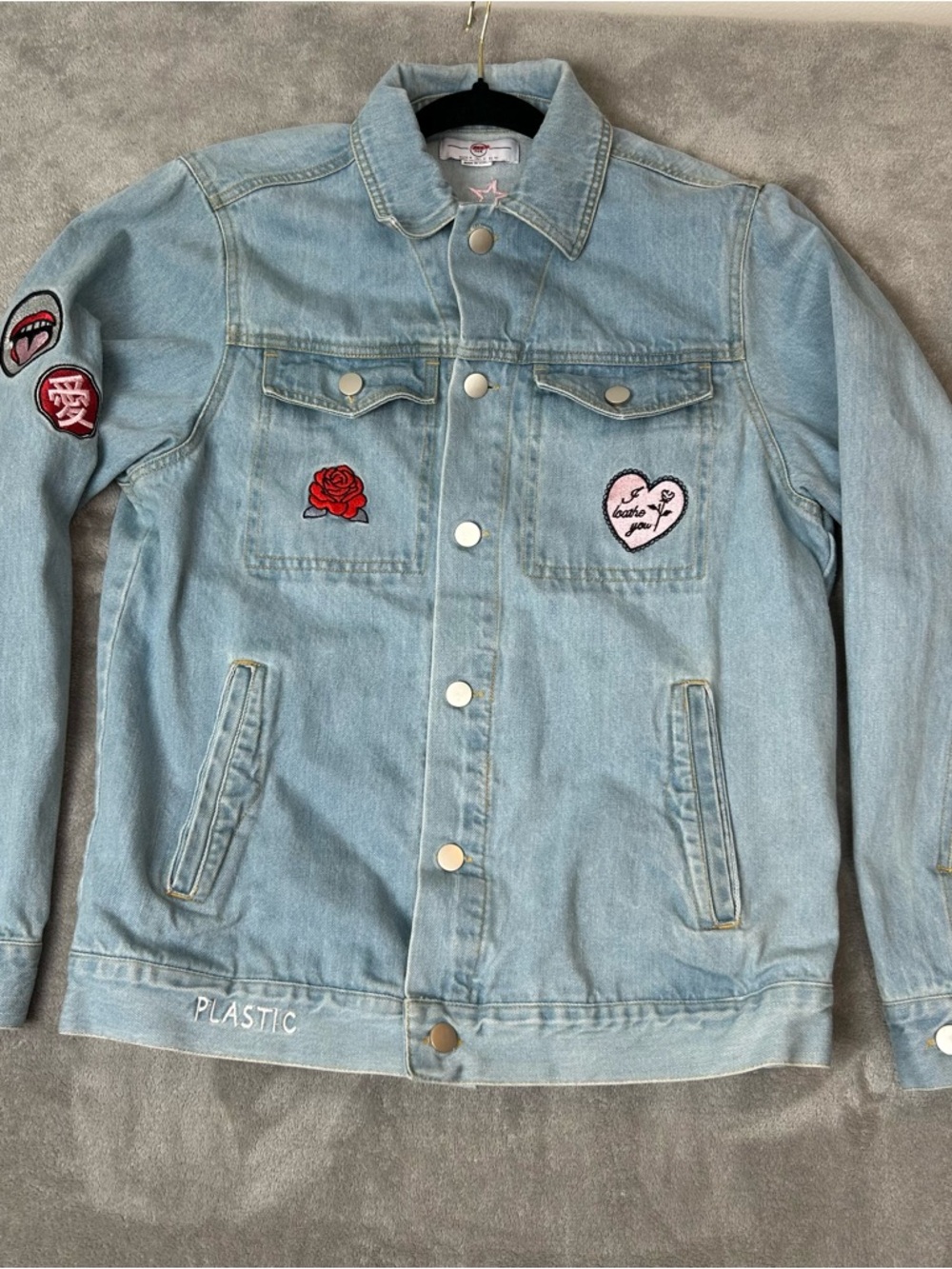 Ink Tee Jean Jacket Custom Embroidered Patchwork Color Blue Denim Women’s Size 4